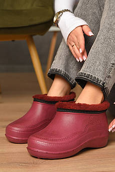 Калоші жіночі на хутрі бордового кольору 207896M