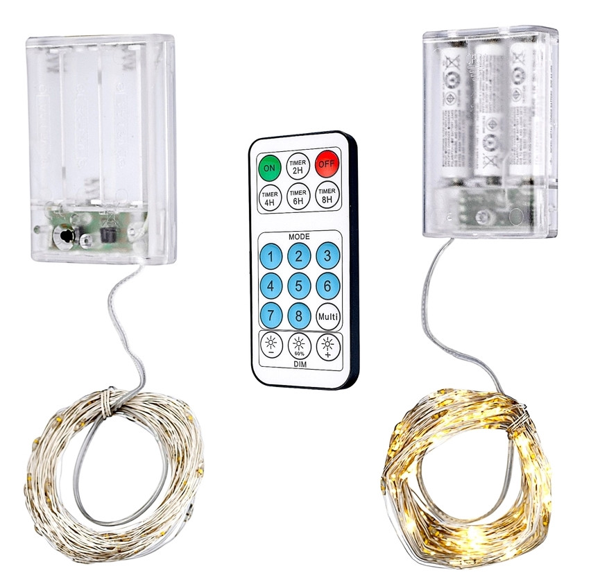 Гірлянда LED Xmas Лінійна 10m (100 ламп; прозорий провід) з боксом для батарейок AA + Пульт Д/У Warm White