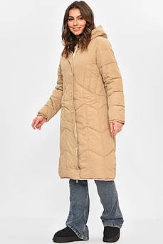 Куртка жіноча подовжена зимова бежевого кольору 208037M