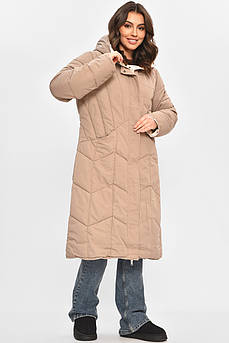 Куртка жіноча подовжена зимова темно-бежевого кольору 208039M