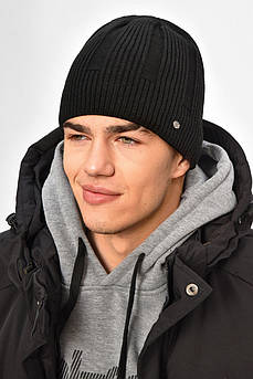 Шапка чоловіча на флісі чорного кольору 208061M