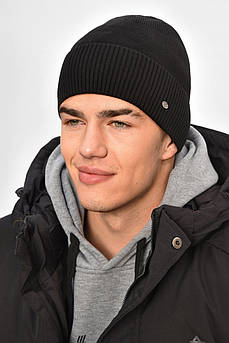 Шапка чоловіча на флісі чорного кольору 208062M