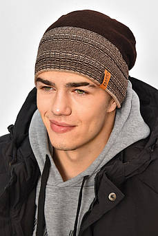 Шапка чоловіча на флісі коричневого кольору 208087M