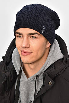 Шапка чоловіча на флісі темно-синього кольору 208091M