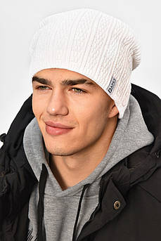 Шапка чоловіча на флісі білого кольору 208092M