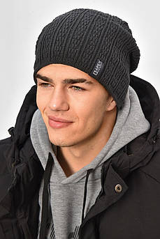 Шапка чоловіча на флісі темно-сірого кольору 208097M