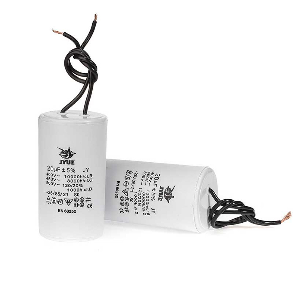 Конденсатор CBB-60 25 мкФ mF 450 VAC (±5%) JYUL (35х70 mm) Small (маленький) гнучкі виводи, (1017994), фото 1