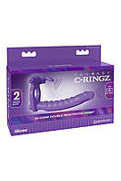 Насадка на член для подвійного проникнення з вібрацією Pipedream, фіолетова, 19.5 х 2.7 см