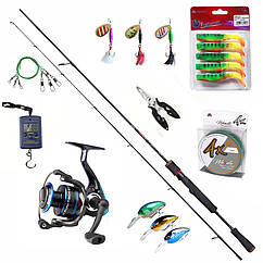 Спінінговий набір DAM Yaggi Fun-tech 2500FD/1.9м 1-4 г + шнур, повідці, приманки, ваги, плоскогубці