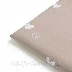 Клапоть фланелі "Сердечка білі" на бежевому, розимір 45*120 см