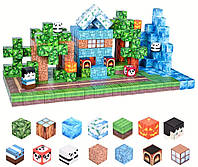 Магнітний конструктор Майнкрафт Ліс з водоспадом та льодовим будинком, Minecraft магнітні блоки 100 кубиків