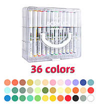 Акриловий маркер фарба Marker Acrylic UES-1001-36 наконечник пензель, у пластиковому боксі 36 кольорів