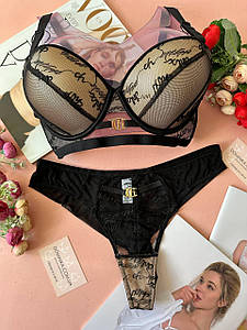80/85/90C Комплект женского белья черно-бежевий push-up чашка C с вышивкой