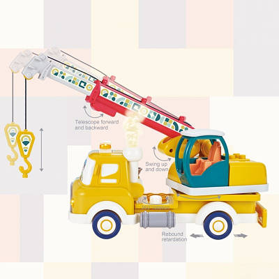 Іграшковий кран спецтехніка зі світлом звуком Будівельна машина інерційна з парогенерацією з конструктором