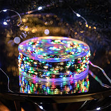 Гірлянда Крапля Роси 2000LED довжина 200м з пультом від мережі, зелений дріт, мультиколор