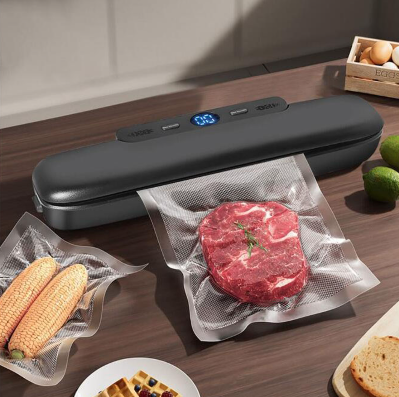 Вакууматор для продуктів побутовий, вакуумний пакувальник харчовий з пакетами Wi-simple FK-7912, фото 1