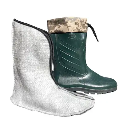 Чоловічі гумові чоботи із затяжкою та утеплювачем зелені мілітарі (041)