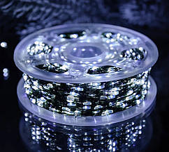 Гірлянда Крапля Роси 1000LED, довжина 100м з пультом від мережі, зелений дріт, білий