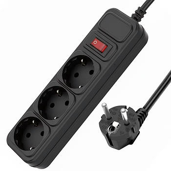 Мережевий фільтр подовжувач на 3 розетки, 1,8м / Електричний подовжувач з вимикачем / Переноска