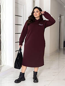 Тепла сукня на флісі з капюшоном великого розміру Розміри: 50-52, 54-56, 58-60, 62-64