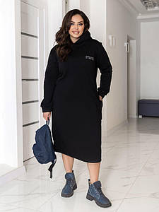Тепла сукня на флісі з капюшоном великого розміру Розміри: 50-52, 54-56, 58-60, 62-64