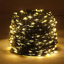 Гірлянда Крапля Роса 100LED, довжина 10м, від USB, колір жовтий, на зеленому дроті