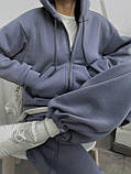 Базовый теплый костюм женский зипка на молнии с капюшоном и штаны палаццо трёхнить на флисе 42-46, фото 4