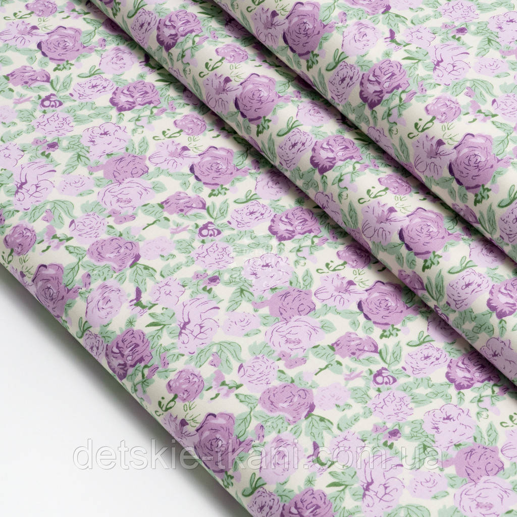 Сатин "Бузкові троянди з м'ятним листям", №5794с, фото 1