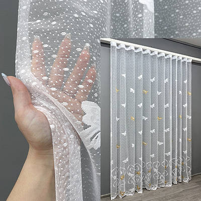 Тюль жакард. Колір білий з коричневим. Код 1886т