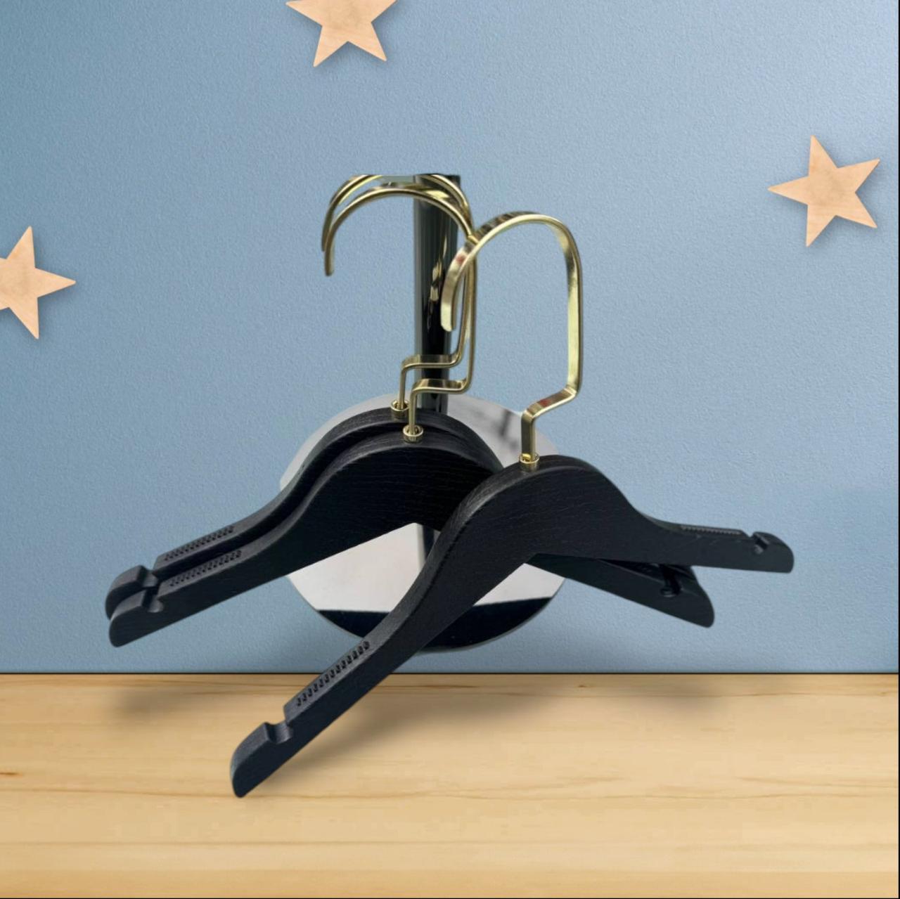 Дитячі плечики 32 см чорні з золотим гачком тремпеля для верхньго одягу суконь трикотажних виробів уп.5 шт, фото 1