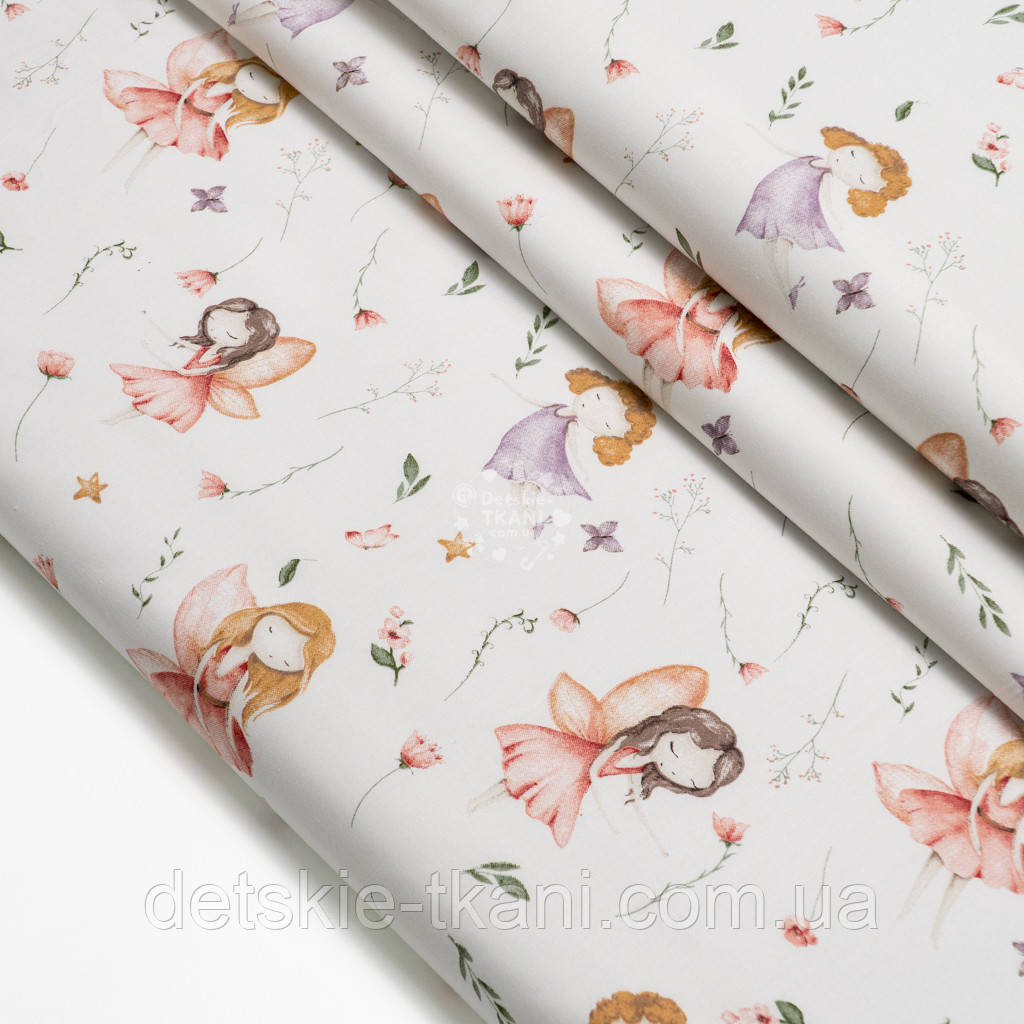 Сатин "Феї з рожевими квіточками", №5795с, фото 1