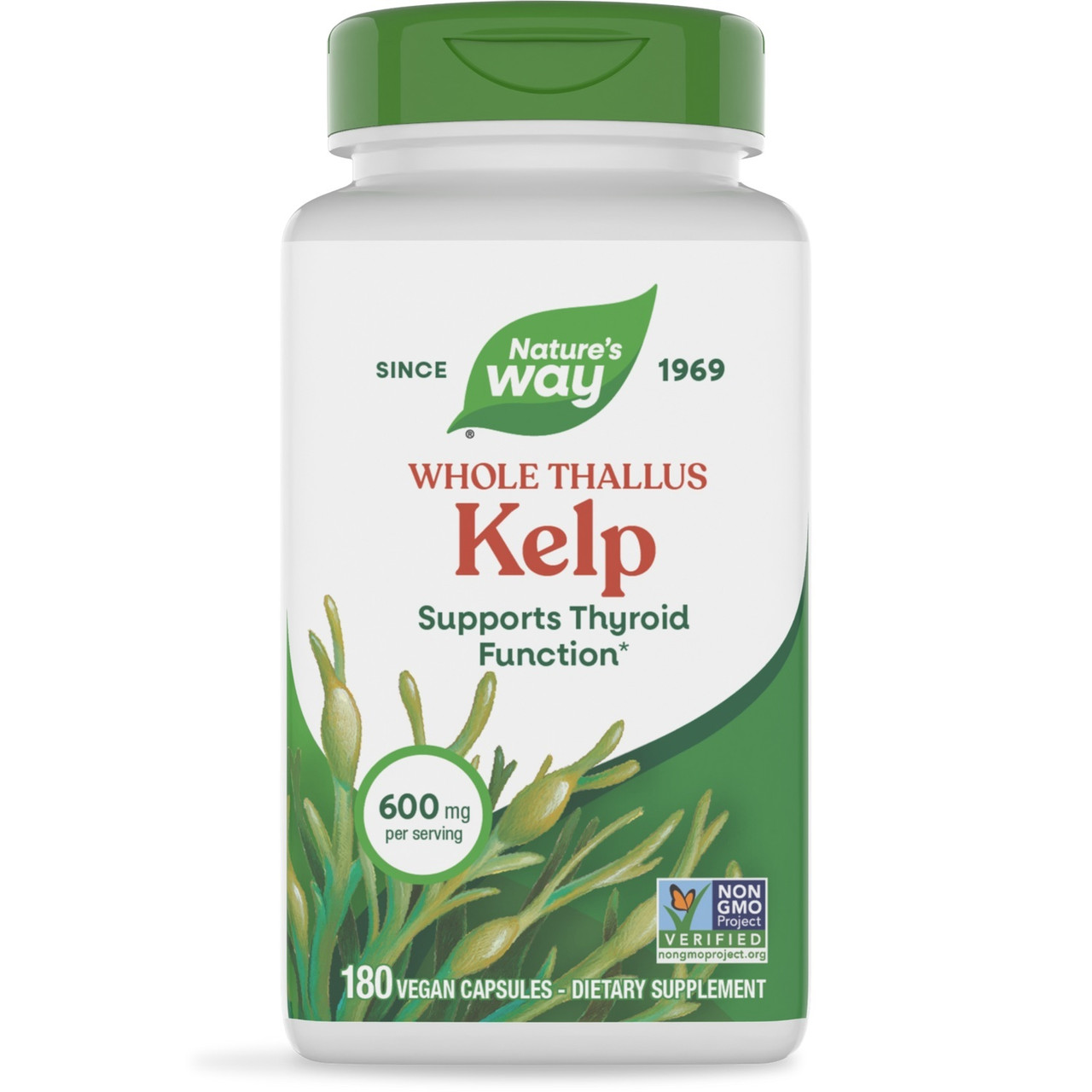 Келп Nature's Way Kelp бурі водорості 600 мг натуральне джерело йоду для здоров'я щитовидної залози 180 капсул, фото 1