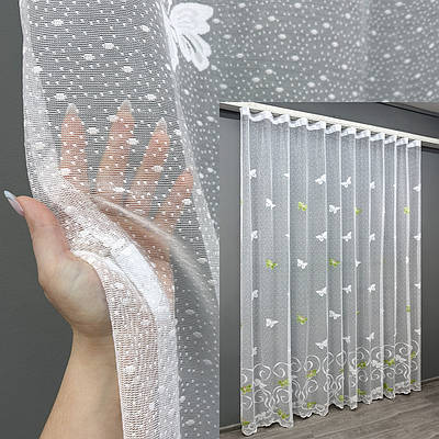 Тюль жакард. Колір білий з зеленим. Код 1901т