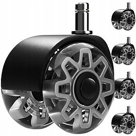 Безшумні колеса для крісла RUHHY 2,5", 5 шт., шток 11×22 мм, сірі силіконові ролики