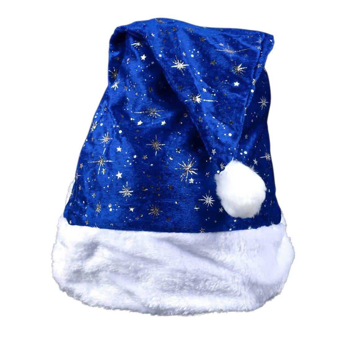 Шапка новорічна синя з срібними зірочками 40 см | Santa Hat Blue Stars