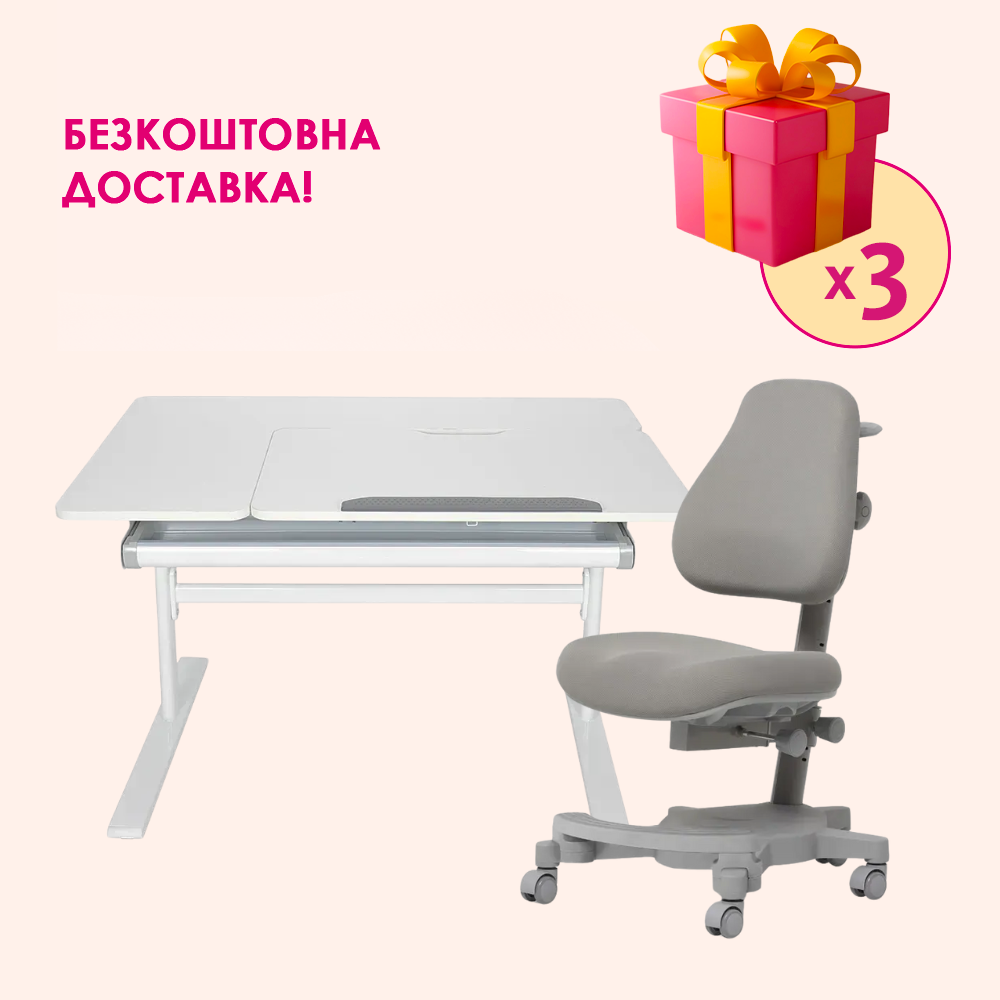Комплект меблів Fundesk Dolore Grey + дитяче крісло Cubby Solidago Grey
