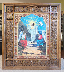 Аналойна ікона Двонадесяті свята різна в фігурному дерев'яному кіоті, розмір32*37, звужує 21*28, 28 сюжетів