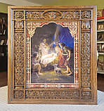 Аналойна ікона Двонадесяті свята різна в фігурному дерев'яному кіоті, розмір32*37, звужує 21*28, 28 сюжетів, фото 3