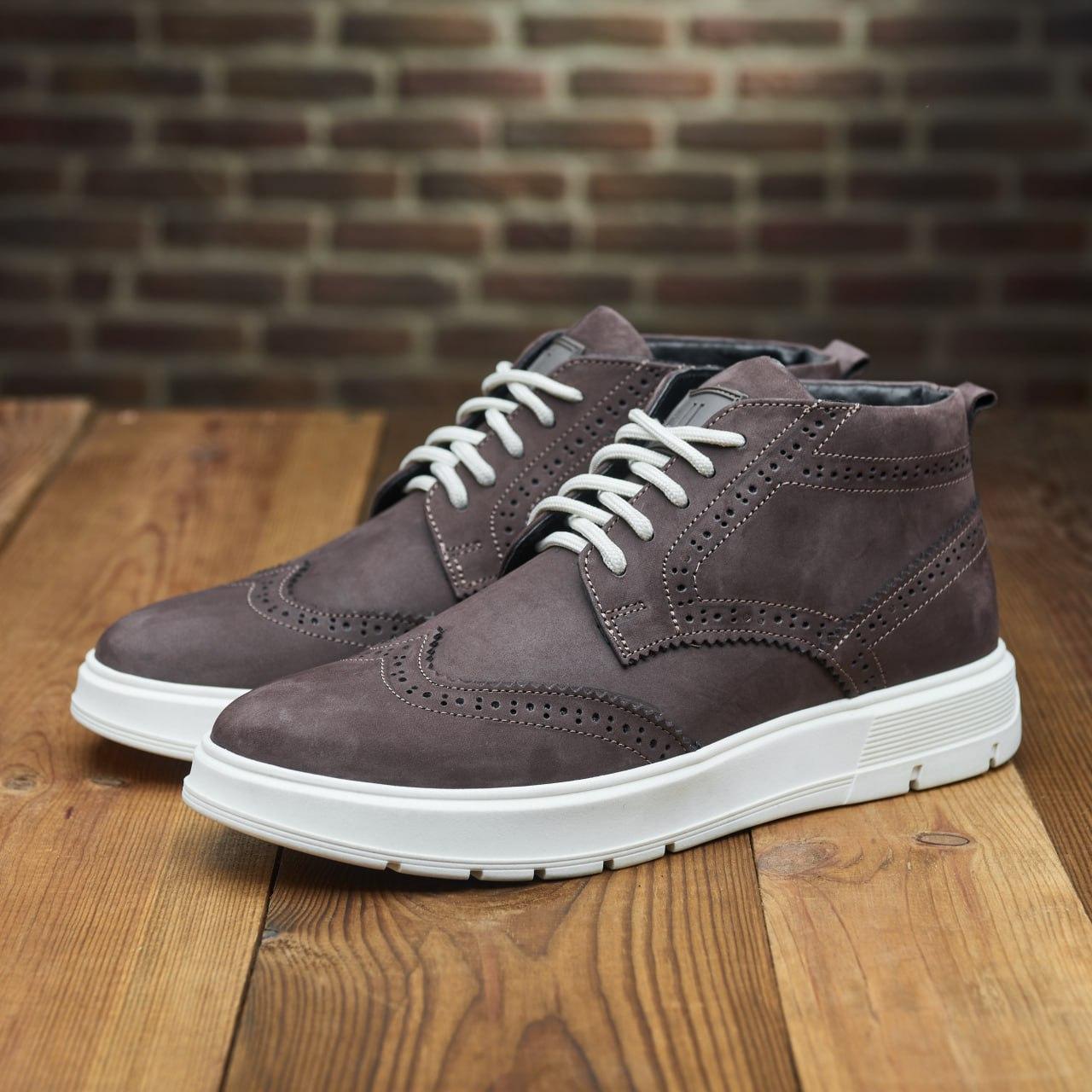 Зимові шкіряні черевики чоловічі коричневі на блискавці з натуральної шкіри на хутрі, чоловіче взуття на зиму, фото 1