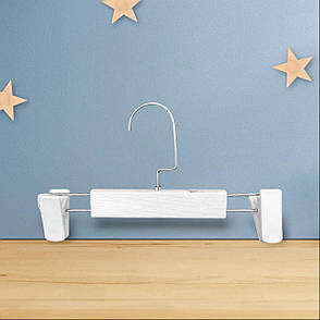 Дитячі плічки  32 см  вішалки тремпеля білі з прищіпками з хромованим гачком для дитячого одягу  упаковка 5 шт
