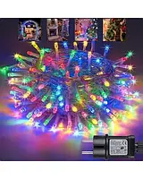 Гірлянда Нитка 10 м 100 LED на білому дроті 220V, колір свічення мультик. LED гірлянда на ялинку