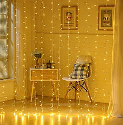 Новорічна гірлянда штора 3*2 м, світлодіодна, завіса, водоспад теплий