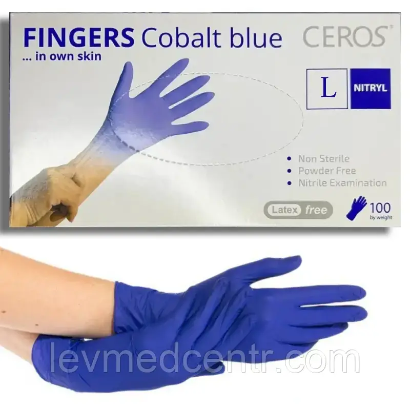 Рукавички нітрилові L нестерильні неприпудрені CEROS® "FINGERS Cobalt Blue", фото 1