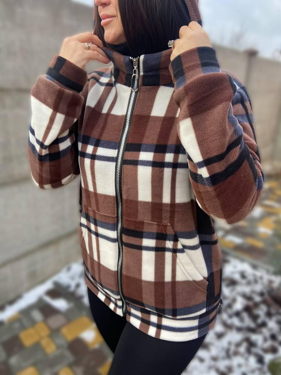 Кофта фліс на блискавці в карту з капюшоном, фото 1