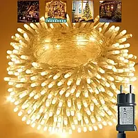 Гірлянда Нитка 10 метрів 100 LED на білому дроті 220V, колір свічення теплий білий. LED гірлянда на ялинку
