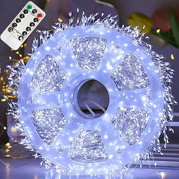 Гірлянда Роса мішура 100м, від мережі, 2500LED +пульт, Холодний білий / Гірлянда на ялинку / Новорічна LED гірлянда