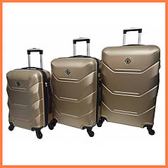 Набір валіз Bonro 2019 - 3 шт (S+M+L) шампань пластикові на колесах з кодовим замком і висувною ручкою