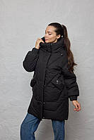 Куртка жіноча зимова подовжена з капюшоном стійкою XXL чорна