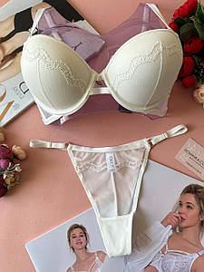 75/80/85B Комплект жіночої білизни білий мікросітка push-up з вишивкою B