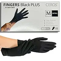 Рукавички нітрилові нестерильні неприпудрені CEROS "FINGERS BLACK" PLUS M, щільність 5.5 г